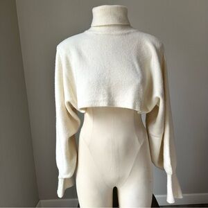FRANKIE SHOP Cropped Cream Turtleneck Sweater
